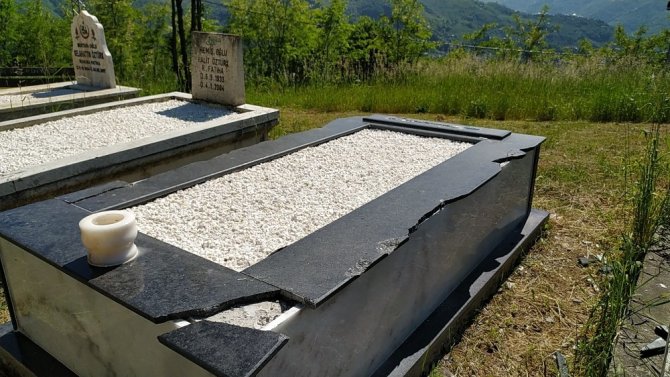 Mezarları Parçalayan Şahıs Güvenlik Kamerasına Yakalandı