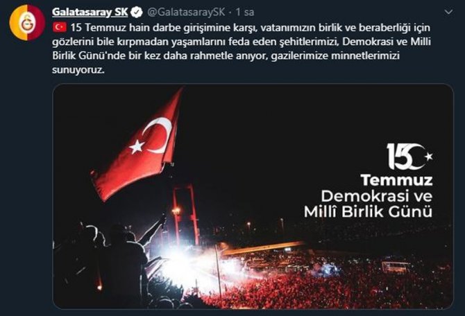 Beşiktaş, Fenerbahçe, Galatasaray Ve Trabzonspor’dan, ’15 Temmuz Demokrasi Ve Milli Birlik Günü’ Mesajı