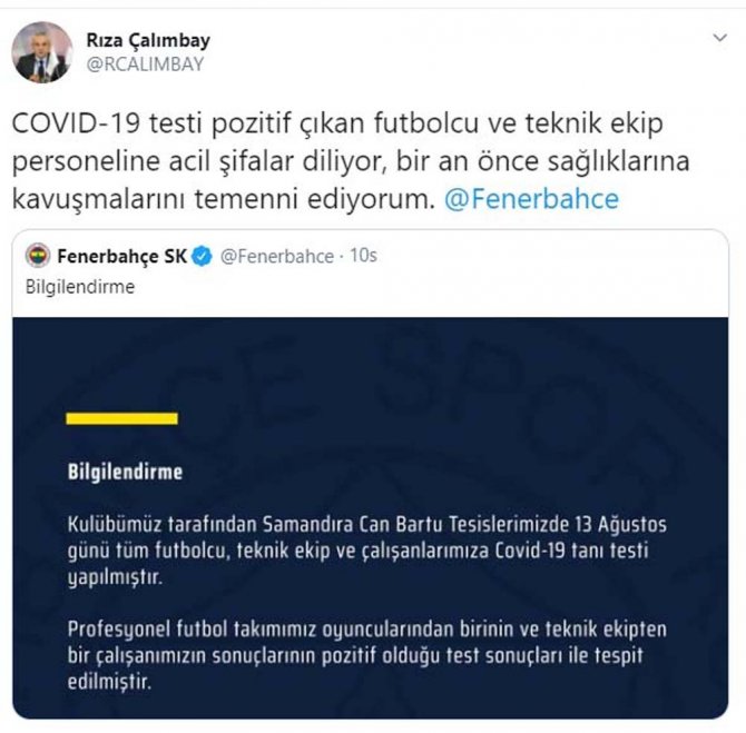 Çalımbay’dan Fenerbahçe’ye Geçmiş Olsun Mesajı