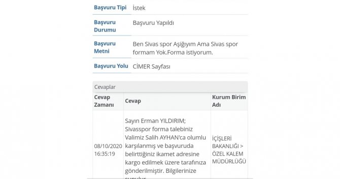Cimer’den Forma İstedi, Vali Gönderdi