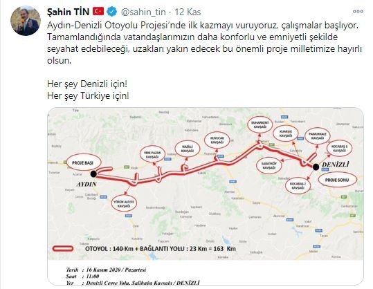 Aydın-denizli Otoyoluna İlk Kazmayı Bakan Karaismailoğlu Vuracak