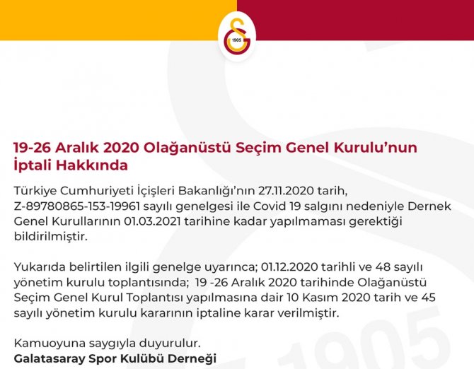 Galatasaray’da Olağanüstü Seçim Genel Kurul Toplantısı İptal Edildi