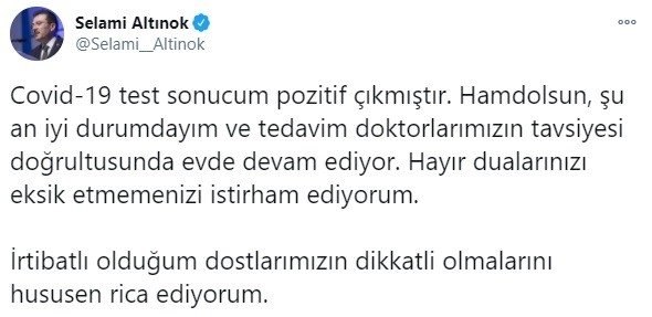 Ak Parti Erzurum Milletvekili Altınok’un Covid-19 Testi Pozitif Çıktı
