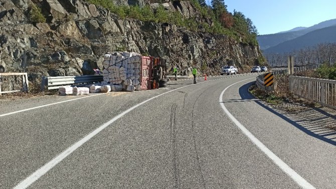 Artvin’de Saman Yüklü Tır Devrildi: 1 Yaralı