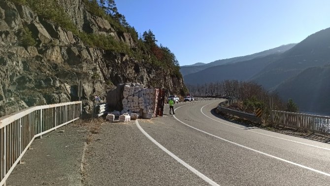 Artvin’de Saman Yüklü Tır Devrildi: 1 Yaralı