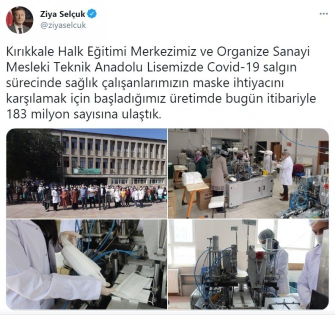 Milli Eğitim Bakanı Selçuk: "Kırıkkale’de 183 Milyon Maske Üretildi"