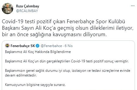 Rıza Çalımbay’dan Ali Koç’a Geçmiş Olsun Mesajı