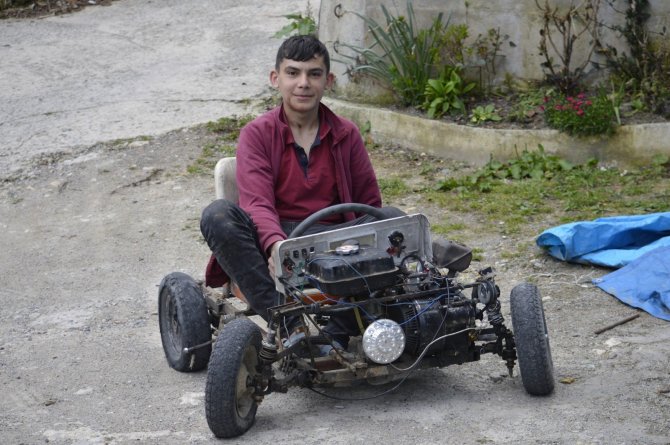Giresun’da 16 Yaşındaki Genç Hurda Parçalardan Ve Jeneratör Motorundan 4 Tekerlekli Araç Yaptı