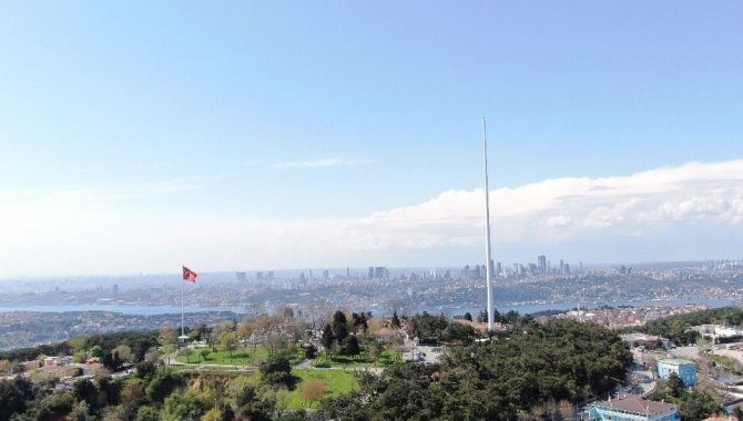 Çamlıca Tepesi’ne Dikilen Türkiye’nin En Uzun Bayrak Direği Havadan Görüntülendi