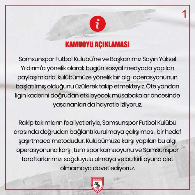 Samsunspor’dan ’Algı Operasyonu’ Tepkisi