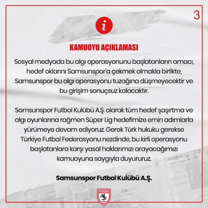 Samsunspor’dan ’Algı Operasyonu’ Tepkisi