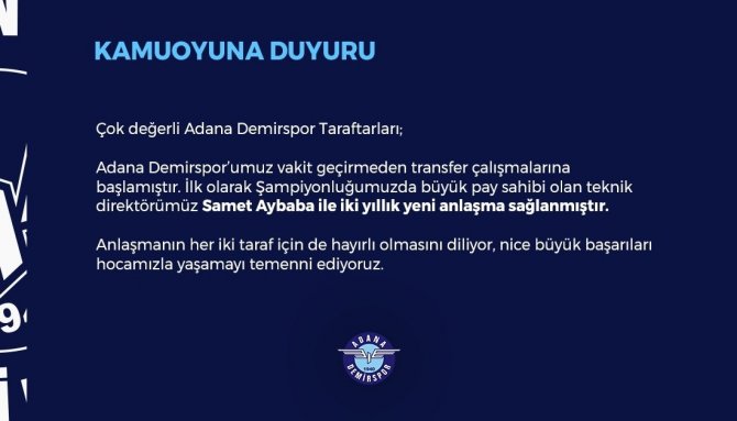 Adana Demirspor, Samet Aybaba İle Yola Devam Edecek