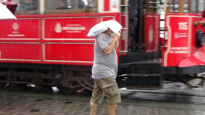 Taksim’de Etkili Olan Sağanak Yağmur Ve Rüzgar Vatandaşlara Zor Anlar Yaşattı