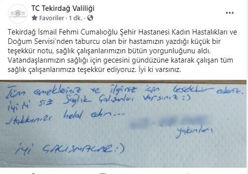 Hastaneden Taburcu Olan Kadının Yakınlarının Bıraktığı Not Duygulandırdı
