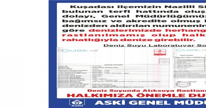 Kuşadası Denizi Atık Su İçermiyor