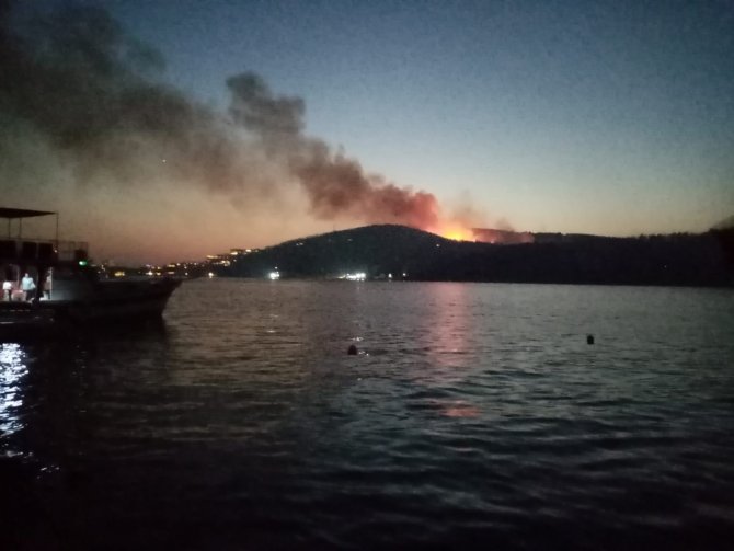 Muğla’da Yangın Söndürme Çalışmaları Sürüyor, Alevler Geceyi Aydınlatıyor