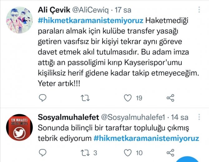 Kayserispor Taraftarından ’Hikmet Karaman’ İsyanı