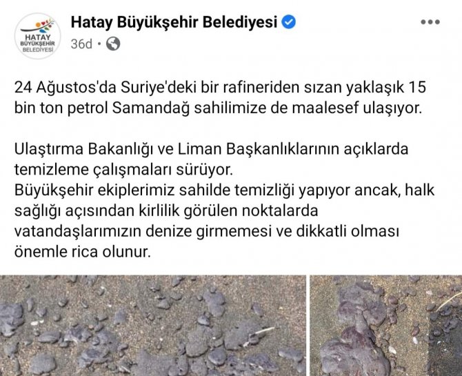 Hatay Büyükşehir’den Vatandaşlara "Petrol Atıklarının Olduğu Sahilde Denize Girmeyin" Uyarısı
