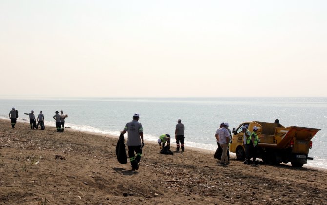 Mersin’de Suriye Kaynaklı Petrol Sızıntısına Karşı Temizlik Çalışmaları Sürüyor