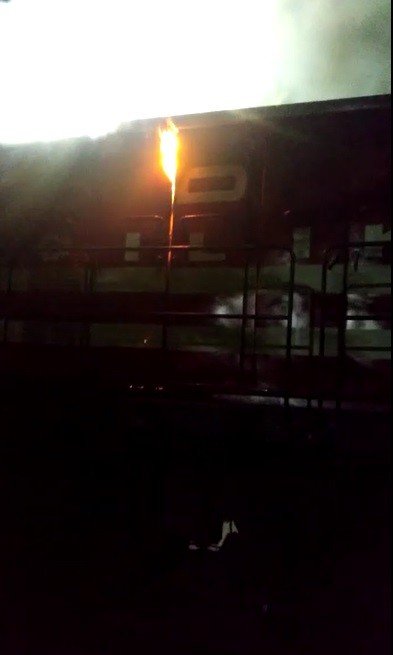 Tokat’ta Yük Treninin Lokomotifinde Yangın