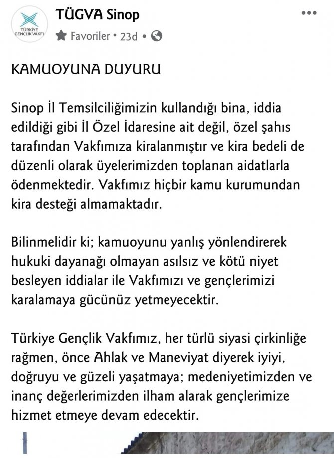 Sinop Tügva’dan ’Kira’ Açıklaması