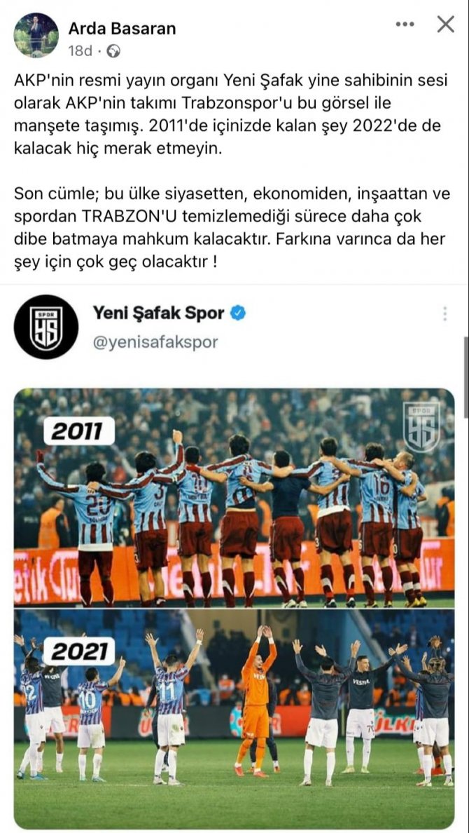 Chp’li Eski Yöneticinin Trabzonspor-fenerbahçe Maçı Paylaşımı Trabzonluları Ayağa Kaldırdı