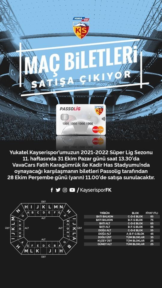 Kayserispor - Karagümrük Maçının Bilet Fiyatları Belli Oldu