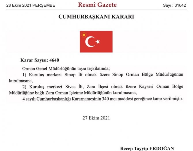 Sinop Orman Bölge Müdürlüğü Kuruldu