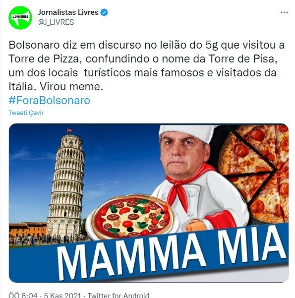 Pisa Kulesi’ne "Pizza" Diyen Bolsonaro Sosyal Medyada Alay Konusu Oldu