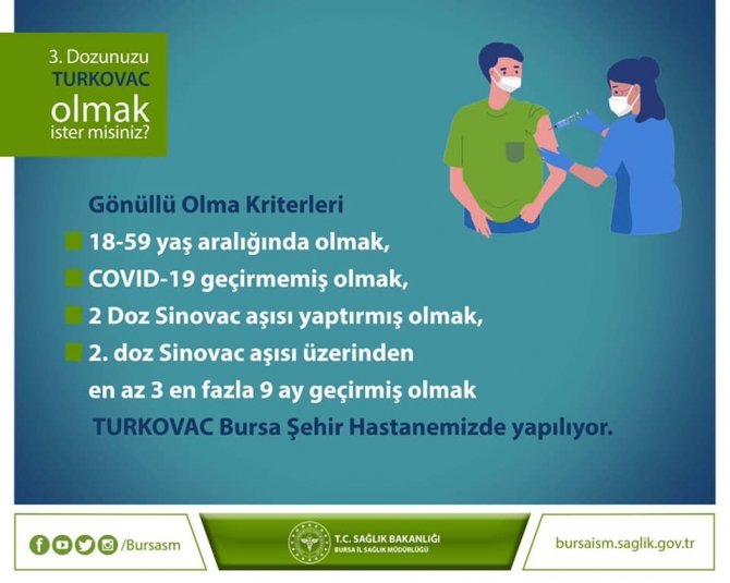 Bursa Şehir Hastanesi’nde Turkovac Aşısı Yapılmaya Başlandı