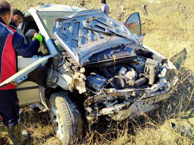 Domuz Sürüsüne Çarpan Otomobil Tarlaya Uçtu: 2 Yaralı
