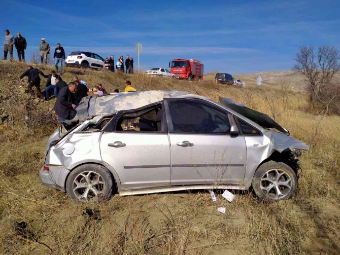 Domuz Sürüsüne Çarpan Otomobil Tarlaya Uçtu: 2 Yaralı