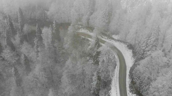 Yedigöller Milli Parkı Yolu Beyaz Örtüyle Kaplandı