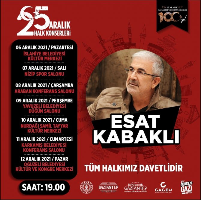 Gaziantep’te 25 Aralık Halk Konserleri Başlıyor