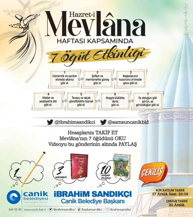 Canik Belediyesi Mevlana’yı Anma Etkinliğinde Ödül Dağıtıyor