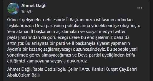 Deva Partisi Aydın’da Toplu İstifa