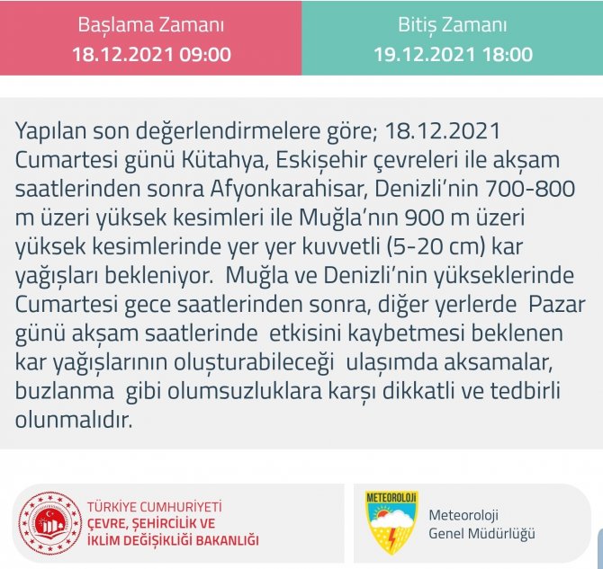 Meteorolojiden Denizli İçin Kuvvetli Kar Yağışı Uyarısı