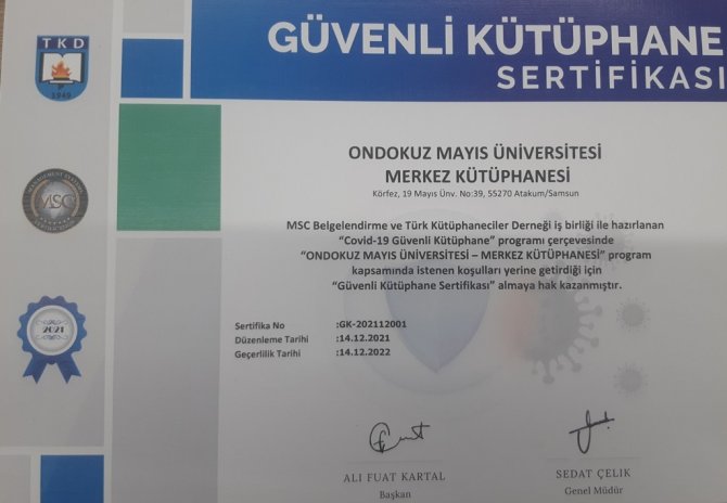 Omü Kütüphanesi’ne İki Sertifikayla Kalite Tescili
