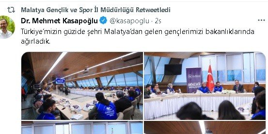 Malatya’dan Gençler Bakan Kasapoğlu İle Görüştü