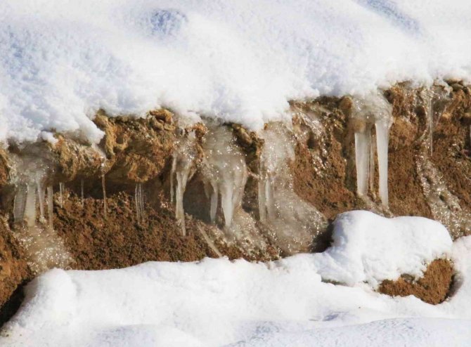 Mersin’de Sulama Göleti Dondu, Ağaçlarda Buz Sarkıtı Oluştu