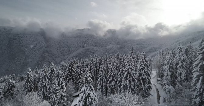 Kafkasör Yaylası Beyaza Büründü, Muhteşem Manzara Havadan Görüntülendi