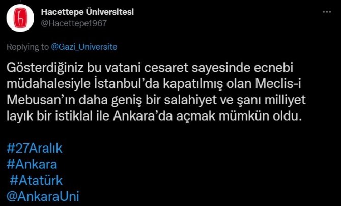 Ankara’daki Üniversiteler Sosyal Medyada Birbirini Etiketleyerek Atatürk’ün Ankara’ya Gelişini Kutladı