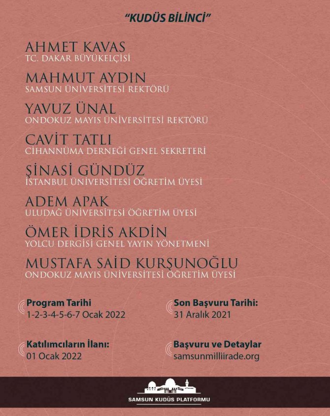 Kudüs Bilinci Programına Başvurular Kabul Ediliyor