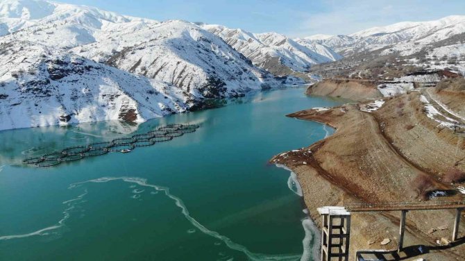Erzincan’daki Göyne Sulama Barajı Buzla Kaplandı