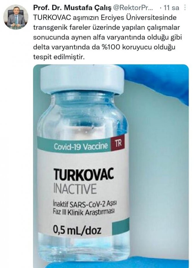 Turkovac Delta Varyantı’nda Yüzde 100 Etkili