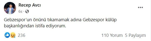 Gebzespor Başkanı Recep Avcı İstifa Etti
