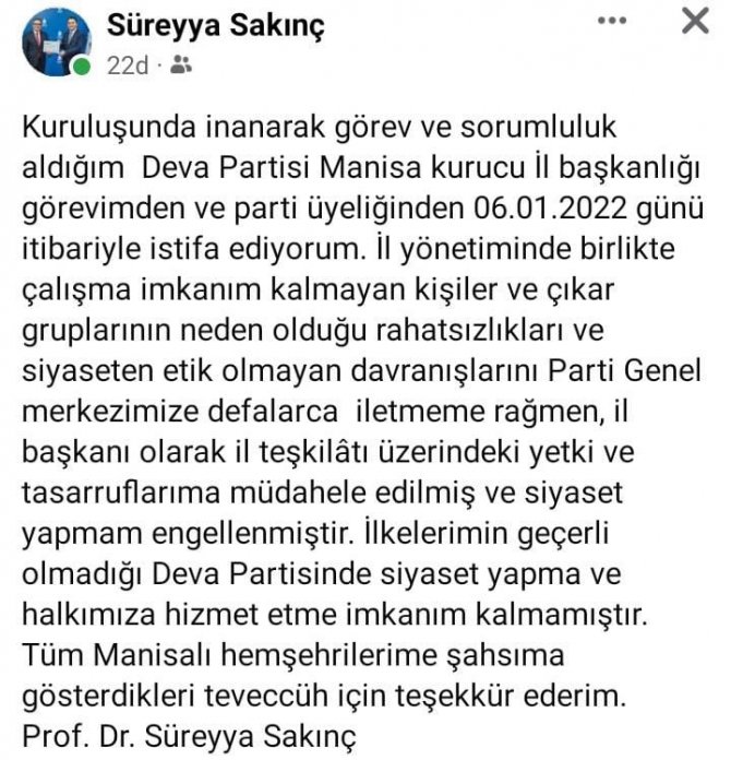 Deva Partisi Manisa Teşkilatında Deprem