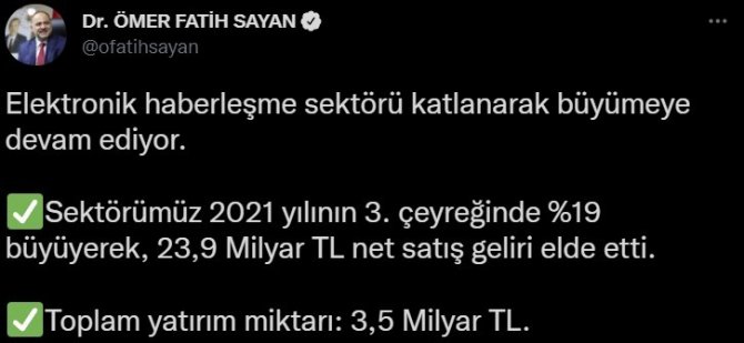 Bakan Yardımcısı Sayan: “Elektronik Haberleşme Sektörü Büyümeye Devam Ediyor”