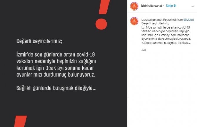 İ̇zmir Şehir Tiyatroları’na Pandemi Arası