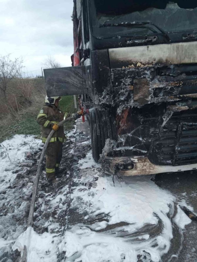 Balıkesir’de Seyir Halindeki Tır Alev Alev Yandı